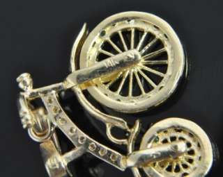   Gold Multi Gemstone Diamond Bicycle 3D Movable Charm Pendant  