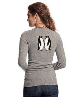 C3 Collection heather grey kissing penguin cashmere sweater   