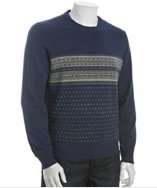 Brunello Cucinelli blue fairisle cashmere crewneck sweater style 