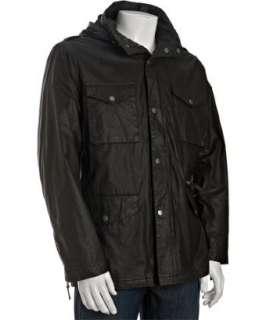 Joseph Abboud black coated cotton snap button front jacket   