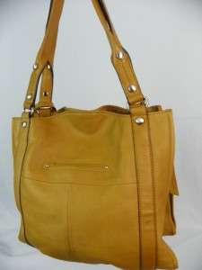   Makowsky Glove Leather Pocket Tote Handbag w/ Topstitch Detail~Nutmeg