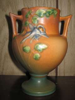 Vintage Roseville Pottery Brown Green Blue Columbine Double Handled 