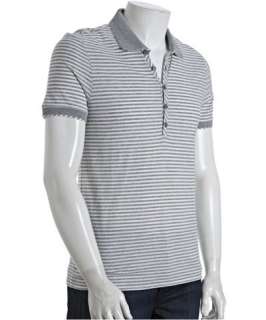 Zegna grey and white striped cotton short sleeve polo