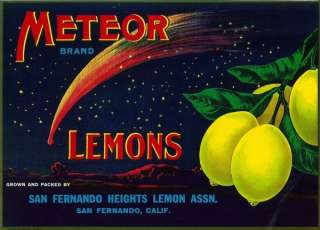 Meteor Vintage Lemon Crate Label San Fernando, CA  