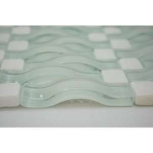   Mosaic Glass Tile with Tumbled White Marble Stone   Box of 3 Sheets