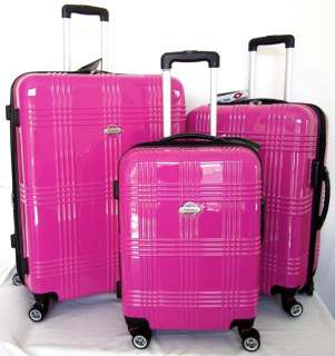 3Pc Luggage Set Hard Rolling 4 Wheels Spinner Pink TSA  