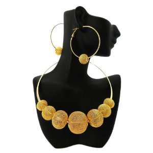   Wives POParazzi Inspired Mesh Ball Necklace Earring Set Gold HS1007GD