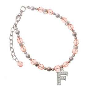   Crystal   F   Initial   Beaded Border Pink Czech Glass Beaded Charm