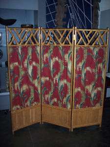 Hawaiian Vintage Style Rattan and Fabric Room Divider  