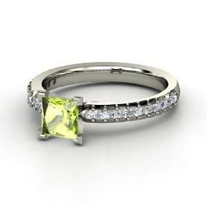  Audrey Ring, Princess Peridot Platinum Ring with Diamond 