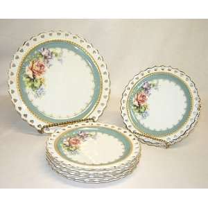  Roses with Blue Accent Serving Plate, Set of 7