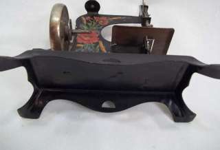 Childs Small Sewing Machine, Black Metal With Floral Design, German 