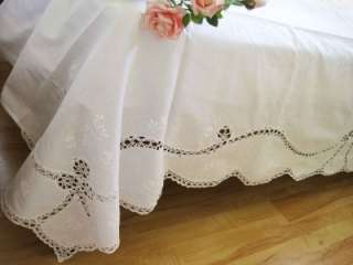 Hand Tatting Lace Flower Embroidery Cotton 3 Pieces Bed Set White 