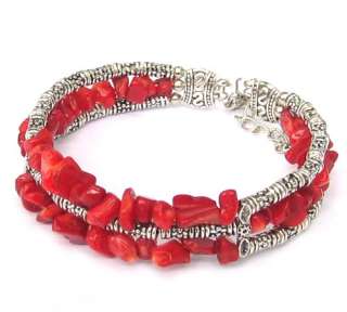 NEW IN TIBET STYLE TIBETAN SILVER CORAL BANGLE  