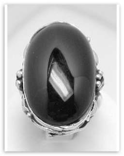 Antique Style Large Onyx Ring   Sterling Silver Size 9  