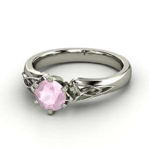  Fiona Ring, Round Rose Quartz Platinum Ring Jewelry