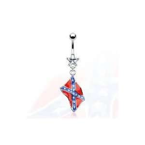   316L Surgical Steel Confederate Rebel Flag Belly Ring 