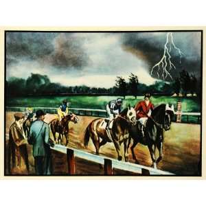  1935 Print Saratoga Horse Racing Lightning Storm Red Coat 