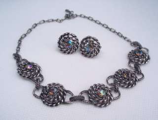 Vintage Aurora Borealis Rhinestone Necklace & Earrings  