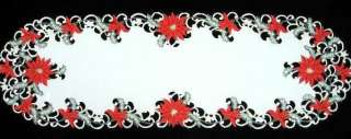Holiday Red Poinsettia Holiday Lace 35 Table Runner Doily Cream 