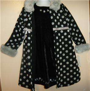 GIRLS 4t COAT & DRESS HOLIDAY DRESS PAGEANT BOUTIQUE POLKA DOT NEW W 