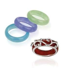 Sterling Silver Blue, Green, Lavender & Red Jade Interchangeable Band 