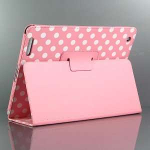  Pink and White Polka Dot Pattern Leather Flip Stand Case 