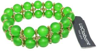 Liz Claiborne Gold Green 2 Row Bead Stretch Bracelet  