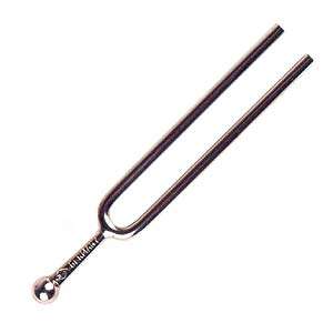 This Wittner tuning fork is round steel, chromeplated, 4 1/8 long 