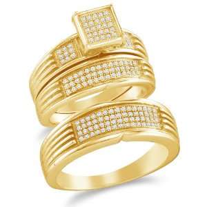 Sterling Silver Plated in Yellow Gold Diamond His & Hers Trio 3 Three 