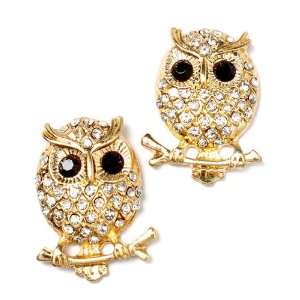  Gorgeous Goldtone Crystal Owl Lover Stud Earrings: Jewelry