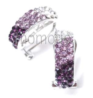 purple studs circle round hoop CRYSTAL party earrings white gold pt 