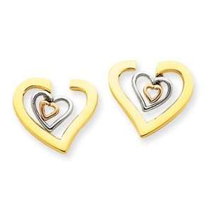  14k Gold Tri color Heart Post Earrings: Jewelry