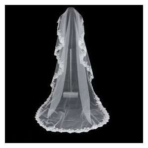   Cathedral Length Bridal Wedding Veils with Appliques Edge v14 White