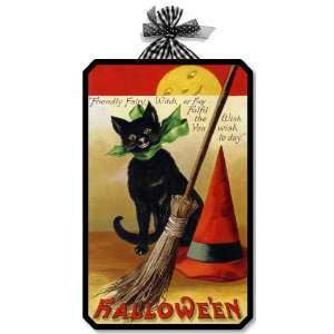   Black Cat Vintage Victorian Style Halloween Plaque