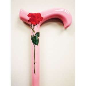 Carbon Fiber Walking Cane, Red Rose with Pink Background. One Section 