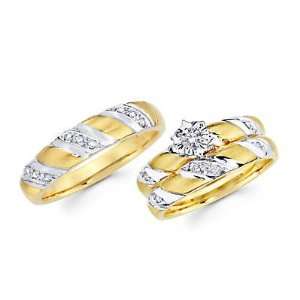   Tone Gold Engagement Wedding Trio His and Hers 3 Ring Set (G H, SI2