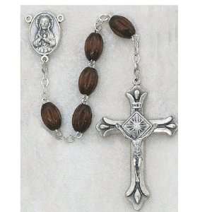  6X8 MM BEADS CARVED BROWN WOOD ROSARY MENS BOYS 