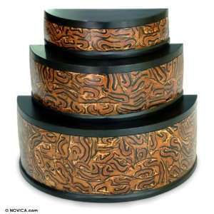  Wood jewelry boxes, Fern Fossils (set of 3)